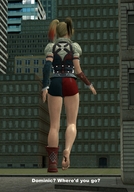 giantess city blonde barefoot buildings harley_quinn foot_crush pigtails short_shorts walking unaware boot corset behind_view digital_render