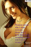 gentle collage large_breasts long_hair cleavage brunette smiling shrunken_man ponytails giantess_shrine denise_milani necklace looking_at_viewer dialogue between_breasts