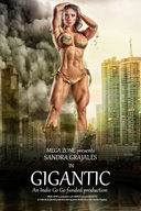giantess long_hair swimsuit destruction cleavage buildings brunette muscles legs abs movie_poster standing movie smoke looking_at_viewer fit sandra_grajales