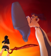drawing giantess color high_heels anime shoes pantyshot low_angle looking_down heel point_of_view raised_foot imminent_crush kill_la_kill ryuko_matoi satsuki_kiryuin thundermagi