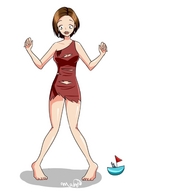 drawing giantess color barefoot brunette dress ripped_clothing no_background