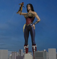 giantess city mega black_hair handheld multiple_sizes giganta red_hair boots giantesses dangle wonder_woman lasso looking_at_tiny digital_render dc_comics roodedude