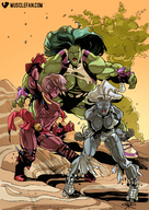 breasts drawing growth nipples giantess white_hair blonde color long_hair cleavage angry multiple_sizes green_hair muscles giantesses women avengers smoke roller_skates ripped_clothing x-men red_skin yelling green_skin she-hulk grey_skin marvel_comics musclefan captain_marvel carol_danvers dazzler