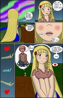 drawing gentle giantess blushing blonde comic color long_hair blue_eyes cleavage kissing aurora hanachronicler northern_lights