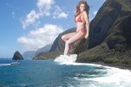 giantess collage swimsuit ocean wonderslug red_hair airplane mountains boats sky angelica_bridges