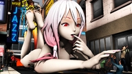 giantess vore city barefoot red_eyes pink_hair lying_down giantesses pink_nails looking_at_tiny digital_render simsda source_film_maker overwatch tracer_(overwatch)