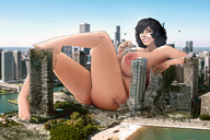 drawing nipples giantess collage nude city large_breasts destruction helicopter skyscraper