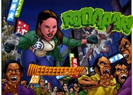 breasts drawing giantess city comic color long_hair destruction blue_eyes clothed rampage buildings jeans brunette gloves jacket shirt roar buffy_the_vampire_slayer vampires