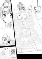 breasts drawing nipples gentle nude comic monochrome long_hair barefoot bath water story shrunken_man hachimitsu treading_water