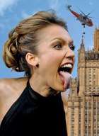 giantess vore tongue licking helicopter brunette lying_down open_mouth people jessica_alba earrings black_dress serious