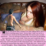 collage long_hair clothed cleavage jeans domination red_hair lying_down shorts shrunken_man standing top sofa dialogue