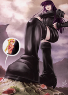 drawing giantess color slave gloves boots foot_crush village shrunken_people cat_girl houses under_foot boot_crush raina looking_at_tiny purple_lipstick angelgts lillian-the-evil-one puple_hair bentokitsunelillian