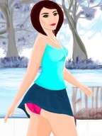drawing gentle panties color skirt green_eyes brunette park walking unaware shrunken_man ear_phones top bench panty_entrapment butt_crack