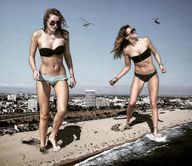 breasts giantess mega swimsuit beach water helicopter glasses foot_crush walking sand giantesses looking_up necklace bella_thorne