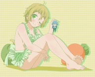 drawing gentle giantess feet blonde toes skirt anime short_hair sitting nourin