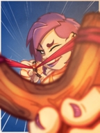 drawing giantess color purple_hair scared parody shrunken_man cruel eva point_of_view looking_at_viewer apeiron-macro slingshot angry_birds