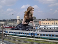 giantess collage train dress unknown_artist kneeling sky trains