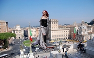 giantess collage city buildings red_hair boots unknown_artist streets vehicles sky