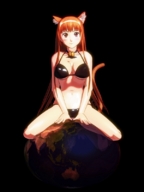 breasts drawing giantess earth tail space color large_breasts long_hair swimsuit planet cleavage cat_ears animation collar cat_girl looking_at_viewer eris cosmic_giantess sitting_on_planet asobi_ni_iku_yo