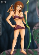 breasts drawing giantess small_man color barefoot cleavage brunette jungle disney jane on_shoulder tarzan jane_porter
