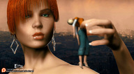 giantess vore city tongue mouth teeth handheld green_eyes red_hair soft_vore earrings emi digital_render