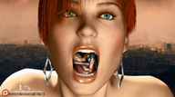 giantess vore city tongue mouth teeth handheld green_eyes red_hair soft_vore earrings emi digital_render