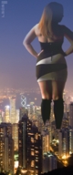 giantess collage city mega long_hair butt skirt buildings socks hand night