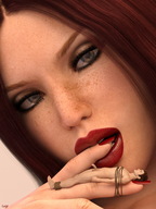 aroused penis mouth barefoot brunette lips bondage shrunken_man naked_man rope mr_luigi freckles manicure looking_at_viewer digital_render dominaton