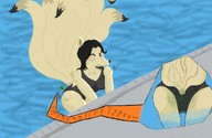drawing furry anthro color butt swimsuit fox fart kitsune gas shrunken_person captaincoon