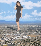 collage landscape mega high_heels buildings brunette wonderslug dress los_angeles sky samaria_regalado