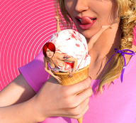 tongue mouth handheld ice_cream hand shrunken_woman tattoo licking_lips imminent_vore digital_render berrysmall