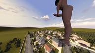 breasts giantess city black_hair futanari penis looking_down digital_render large_penis