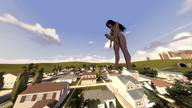 breasts giantess city black_hair futanari penis looking_down digital_render large_penis