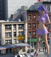 growth giantess buildings purple_hair streets runswithferrets digital_render afterwards madison