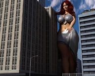 giantess buildings red_hair dress sky between_buildings digital_render mindmedic divinity