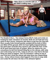 collage panties blonde swimsuit cleavage high_heels story mini_giantess wrestling looking_at_viewer squeezemeflat wrestling_ring