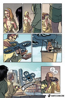 breasts drawing nipples gentle nude pussy city blonde comic color long_hair butt barefoot buildings shrinking story boots navel shrunken_woman flying basket undressing giantessfan coat drone