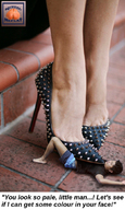 collage feet high_heels domination story foot_crush shrunken_man pinned under_foot squeezemeflat