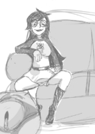 drawing monochrome futanari penis glasses cock_vore socks sitting sketch shrunken_person jade homestuck sleepycoffin