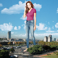 giantess collage buildings wonderslug sandals looking_down vehicles sky parking_lot vehicle_crush torn_jeans