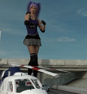 skirt helicopter purple_hair police fishnets streets vehicles runswithferrets road digital_render skatergirl