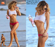 breasts collage blonde swimsuit beach barefoot wet unaware shrunken_man squeezemeflat