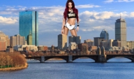 giantess collage city bridge red_hair skyscraper clouds sky looking_at_viewer waterfront sasha_bankswwe