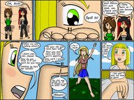 drawing gentle giantess blushing blonde comic black_hair color handheld cleavage green_eyes brunette giantesses pointed_ears hanachronicler