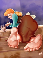 drawing giantess feet color barefoot soles shrunken_man cleaning floor disney hair_bow cinderella prince kisparlius feather_duster