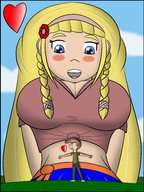 drawing gentle giantess blonde color long_hair blue_eyes cleavage heart hanachronicler