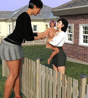 breasts multiple_sizes mini_giantess legs carry houses digital_render yard berrysmall