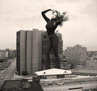 giantess collage city monochrome long_hair buildings jeans brunette posing wonderslug clouds sky jessica_alba detroit