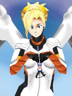drawing giantess wings blonde color armor blue_eyes handheld looking_down dangle overwatch soldier_76 gtsleuth mercy_(overwatch)