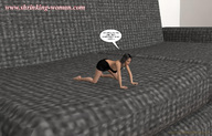 barefoot dress kneeling shrunken_woman ilayhu sofa digital_render